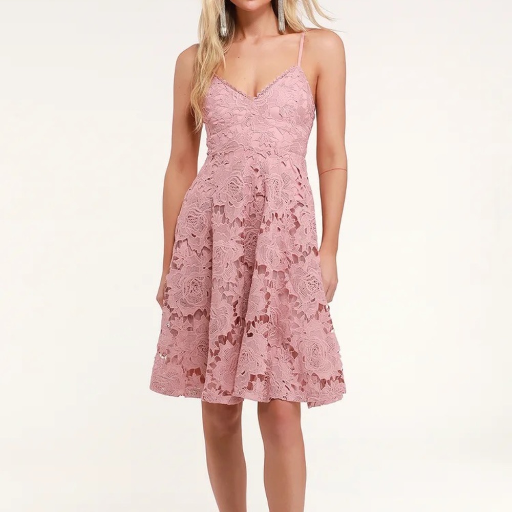 Lulus Dusty Rose Lace Midi Dress | Size S 🌸